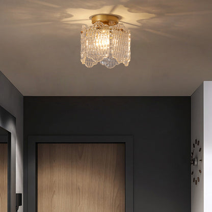 Contemporary Creative Ribbed Diamond Beveled Eye Of Heaven Round Glass Iron 1-Light Semi-Flush Mount Ceiling Light For Living Room