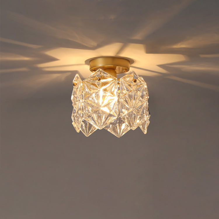 Contemporary Creative Ribbed Diamond Beveled Eye Of Heaven Round Glass Iron 1-Light Semi-Flush Mount Ceiling Light For Living Room