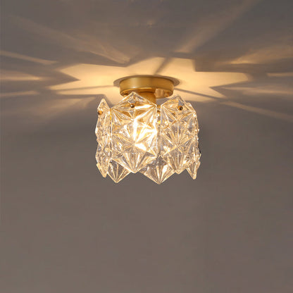 Contemporary Creative Ribbed Diamond Beveled Eye Of Heaven Round Glass Iron 1-Light Semi-Flush Mount Ceiling Light For Living Room