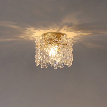 Contemporary Creative Ribbed Diamond Beveled Eye Of Heaven Round Glass Iron 1-Light Semi-Flush Mount Ceiling Light For Living Room