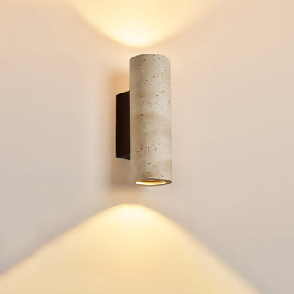 Traditional Japanese Rectangle Cylinder Hollowed Out Yellow Travertine Solid Wood 2-Light Wall Sconce Lamp For Bedroom