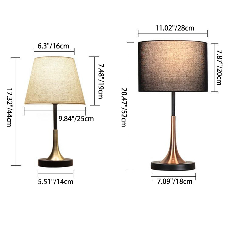 Contemporary Scandinavian Tapered Round Fabric Iron 1-Light Table Lamp For Living Room