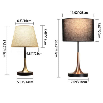 Contemporary Scandinavian Tapered Round Fabric Iron 1-Light Table Lamp For Living Room