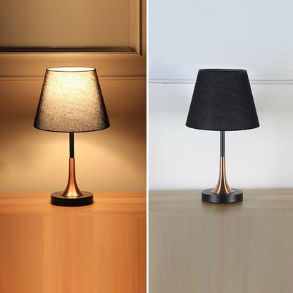 Contemporary Scandinavian Tapered Round Fabric Iron 1-Light Table Lamp For Living Room