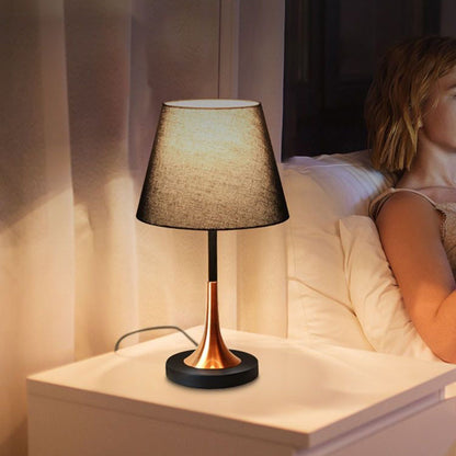 Contemporary Scandinavian Tapered Round Fabric Iron 1-Light Table Lamp For Living Room