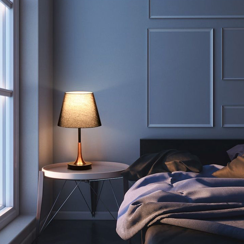 Contemporary Scandinavian Tapered Round Fabric Iron 1-Light Table Lamp For Living Room