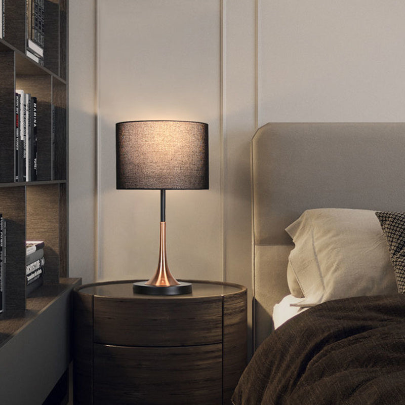 Contemporary Scandinavian Tapered Round Fabric Iron 1-Light Table Lamp For Living Room