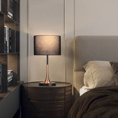 Contemporary Scandinavian Tapered Round Fabric Iron 1-Light Table Lamp For Living Room