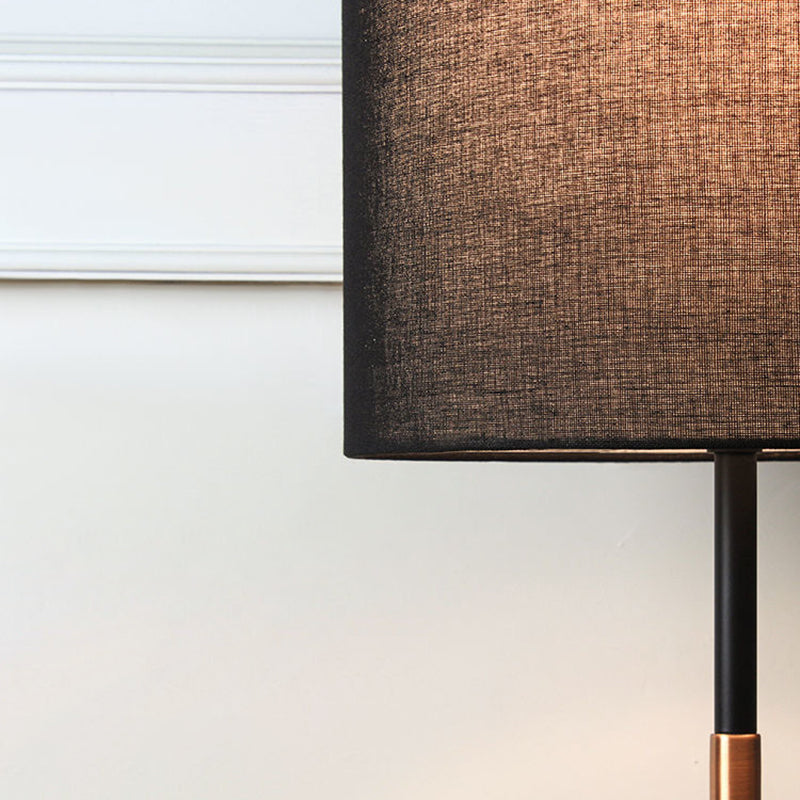 Contemporary Scandinavian Tapered Round Fabric Iron 1-Light Table Lamp For Living Room