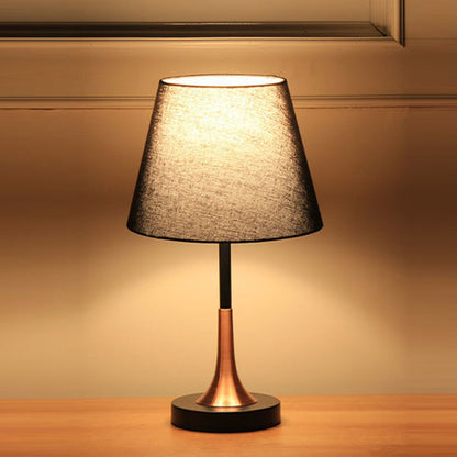 Contemporary Scandinavian Tapered Round Fabric Iron 1-Light Table Lamp For Living Room