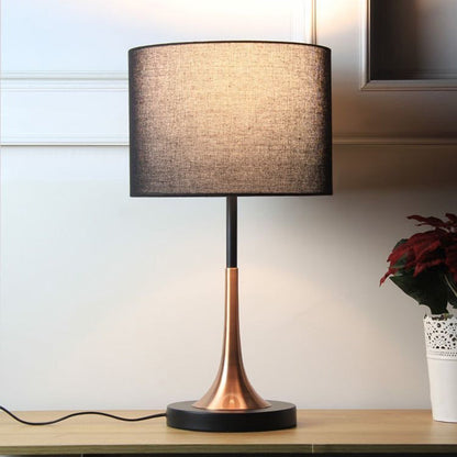 Contemporary Scandinavian Tapered Round Fabric Iron 1-Light Table Lamp For Living Room