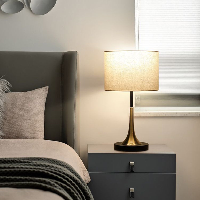 Contemporary Scandinavian Tapered Round Fabric Iron 1-Light Table Lamp For Living Room