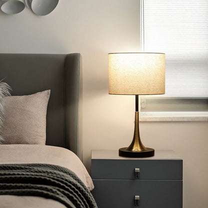 Contemporary Scandinavian Tapered Round Fabric Iron 1-Light Table Lamp For Living Room