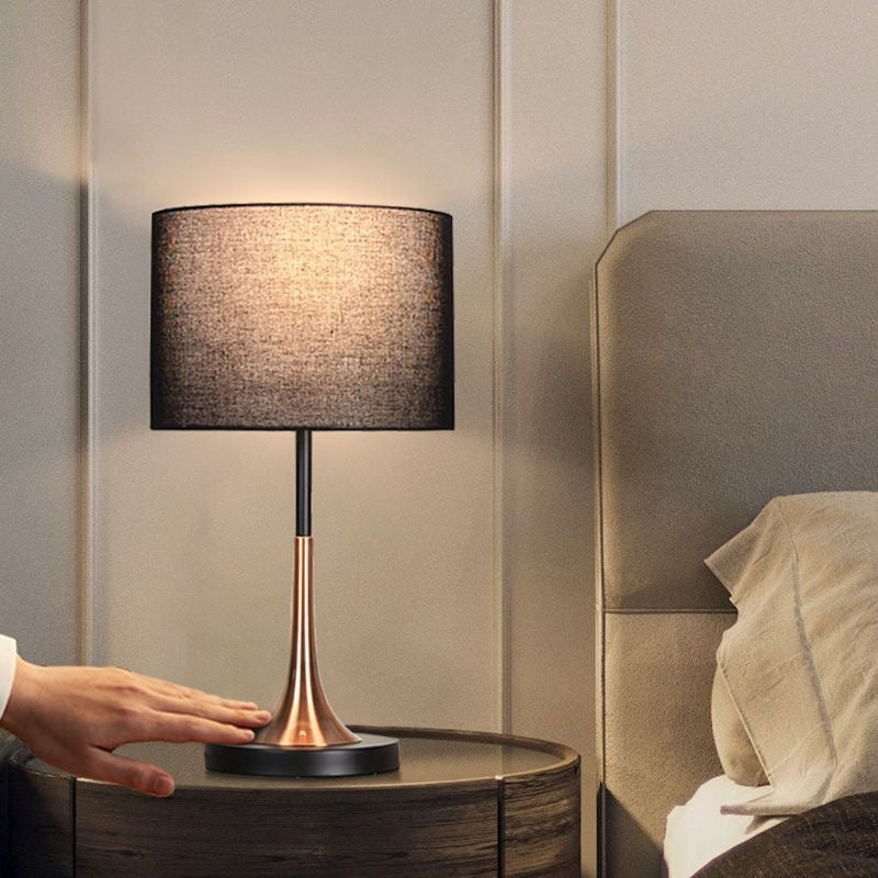 Contemporary Scandinavian Tapered Round Fabric Iron 1-Light Table Lamp For Living Room