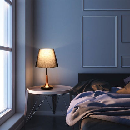 Contemporary Scandinavian Tapered Round Fabric Iron 1-Light Table Lamp For Living Room