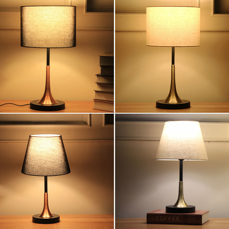 Contemporary Scandinavian Tapered Round Fabric Iron 1-Light Table Lamp For Living Room