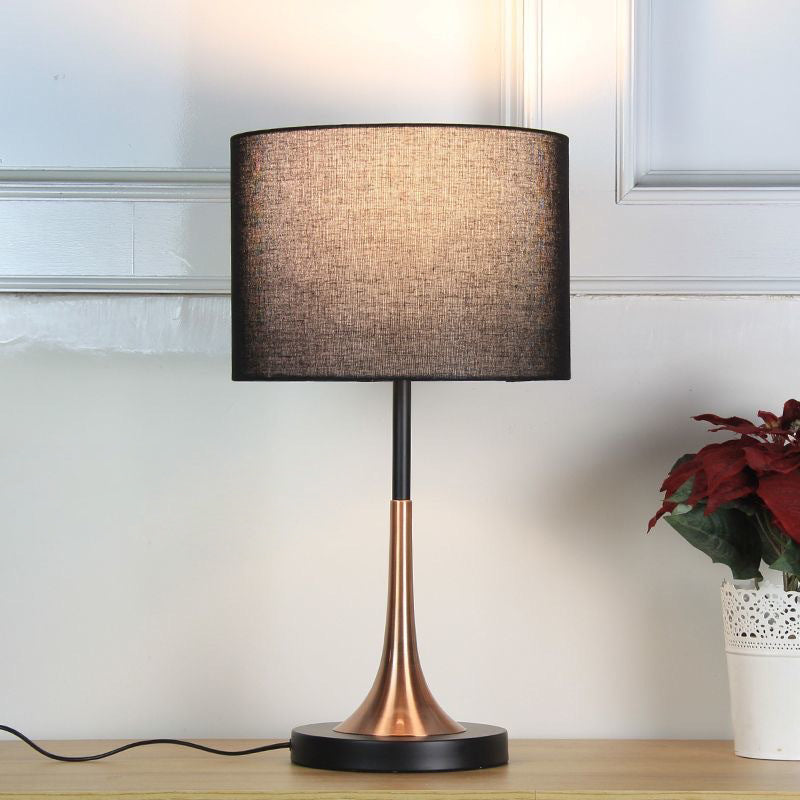 Contemporary Scandinavian Tapered Round Fabric Iron 1-Light Table Lamp For Living Room