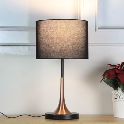 Contemporary Scandinavian Tapered Round Fabric Iron 1-Light Table Lamp For Living Room