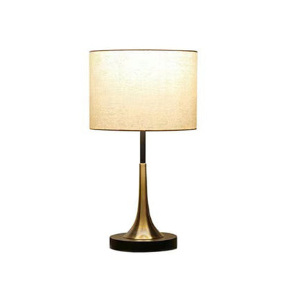 Contemporary Scandinavian Tapered Round Fabric Iron 1-Light Table Lamp For Living Room