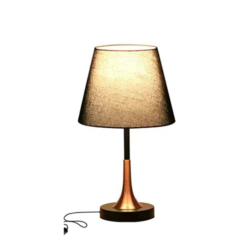 Contemporary Scandinavian Tapered Round Fabric Iron 1-Light Table Lamp For Living Room