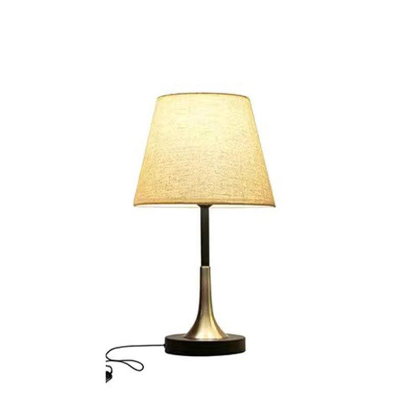Contemporary Scandinavian Tapered Round Fabric Iron 1-Light Table Lamp For Living Room