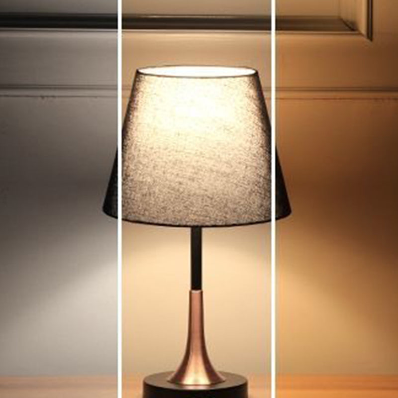 Contemporary Scandinavian Tapered Round Fabric Iron 1-Light Table Lamp For Living Room