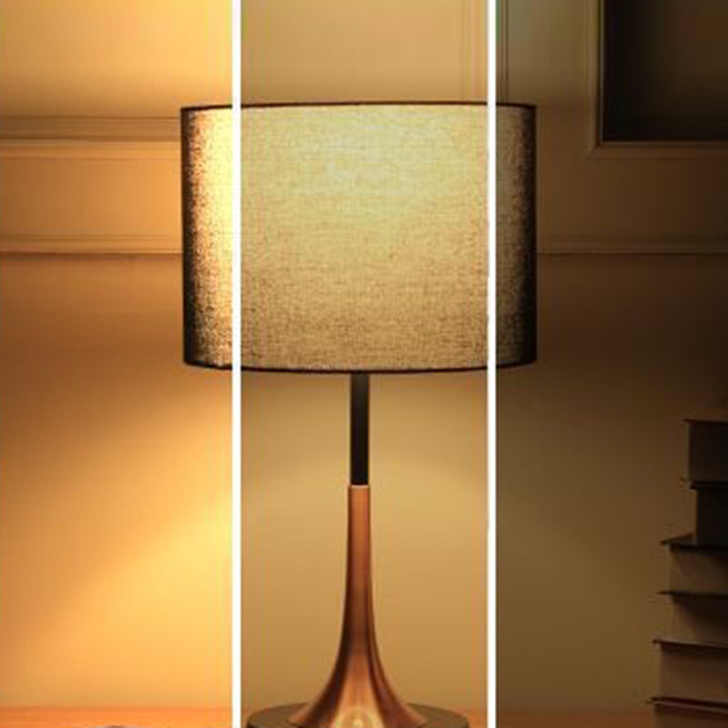 Contemporary Scandinavian Tapered Round Fabric Iron 1-Light Table Lamp For Living Room