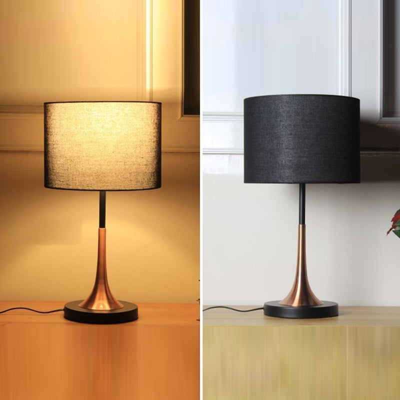 Contemporary Scandinavian Tapered Round Fabric Iron 1-Light Table Lamp For Living Room