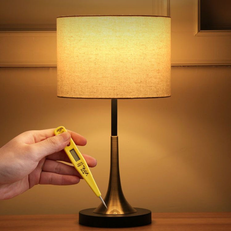 Contemporary Scandinavian Tapered Round Fabric Iron 1-Light Table Lamp For Living Room