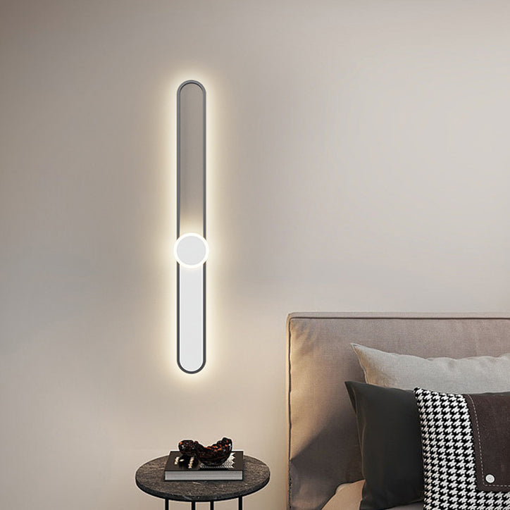 Modern Minimalist Long Oval Long Bar Acrylic Hardware LED Wall Sconce Lamp For Bedroom