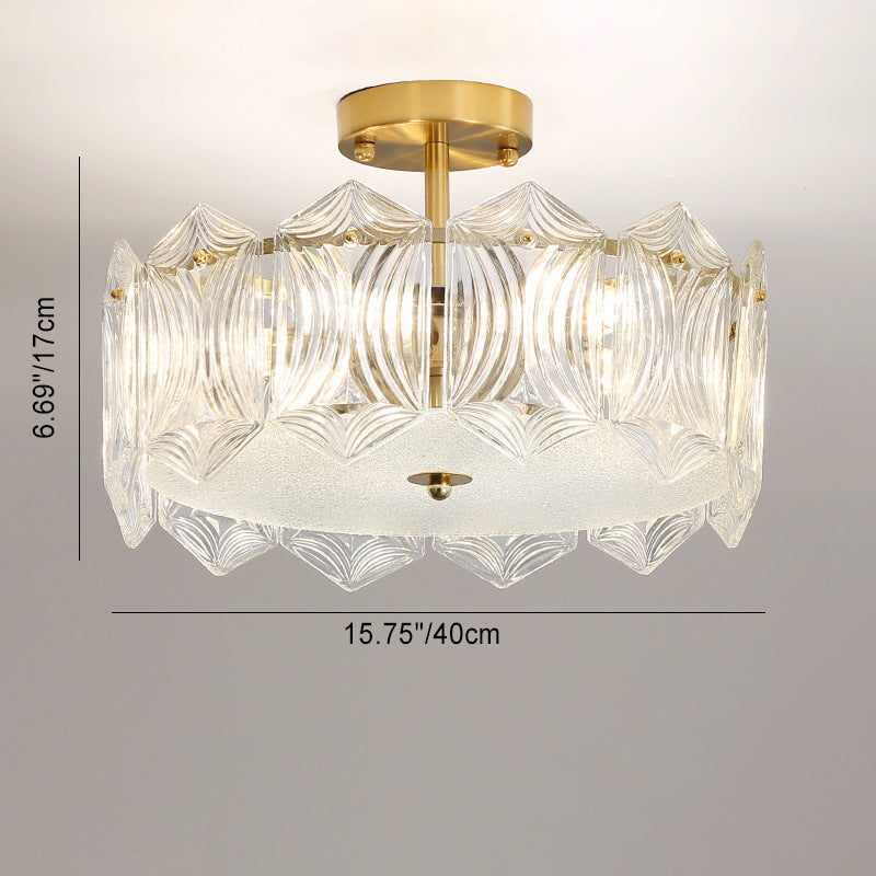 Traditional French Leaf Hexagon Round Glass Hardware 5/6/8 Light Semi-Flush Mount Ceiling Light For Bedroom