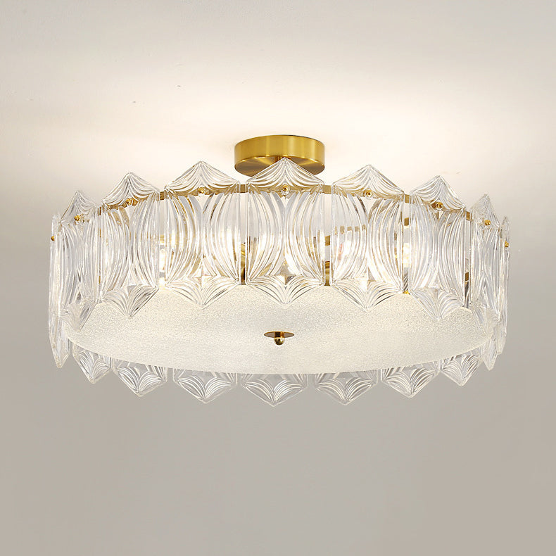 Traditional French Leaf Hexagon Round Glass Hardware 5/6/8 Light Semi-Flush Mount Ceiling Light For Bedroom