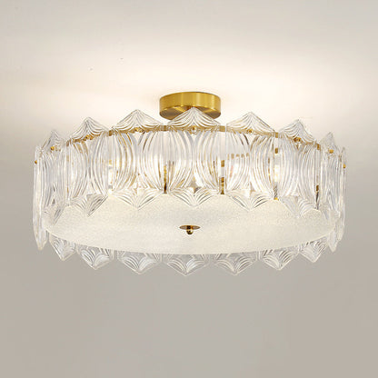 Traditional French Leaf Hexagon Round Glass Hardware 5/6/8 Light Semi-Flush Mount Ceiling Light For Bedroom
