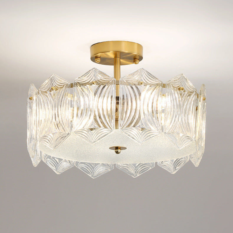 Traditional French Leaf Hexagon Round Glass Hardware 5/6/8 Light Semi-Flush Mount Ceiling Light For Bedroom
