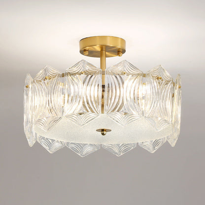 Traditional French Leaf Hexagon Round Glass Hardware 5/6/8 Light Semi-Flush Mount Ceiling Light For Bedroom