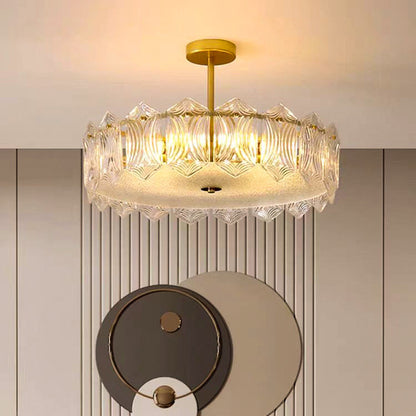 Traditional French Leaf Hexagon Round Glass Hardware 5/6/8 Light Semi-Flush Mount Ceiling Light For Bedroom