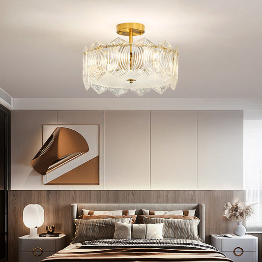 Traditional French Leaf Hexagon Round Glass Hardware 5/6/8 Light Semi-Flush Mount Ceiling Light For Bedroom