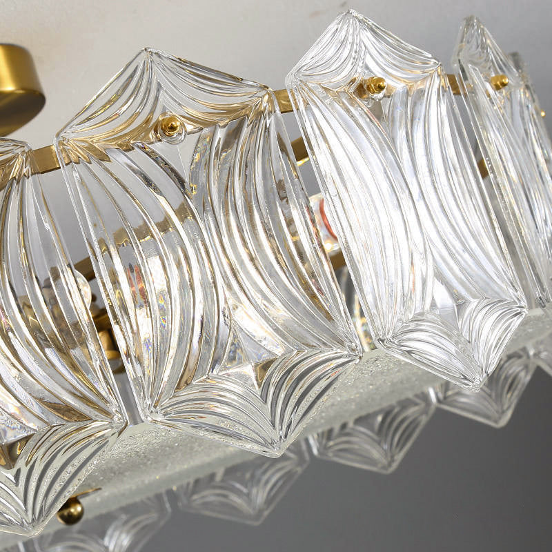 Traditional French Leaf Hexagon Round Glass Hardware 5/6/8 Light Semi-Flush Mount Ceiling Light For Bedroom