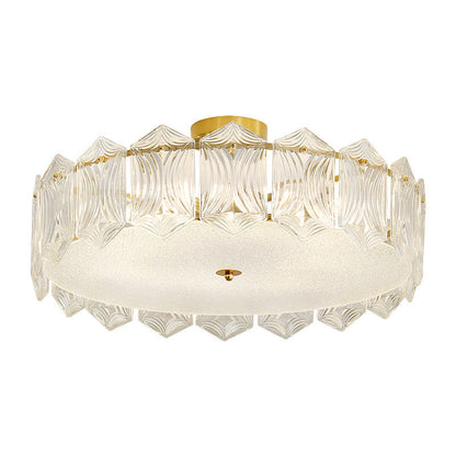 Traditional French Leaf Hexagon Round Glass Hardware 5/6/8 Light Semi-Flush Mount Ceiling Light For Bedroom