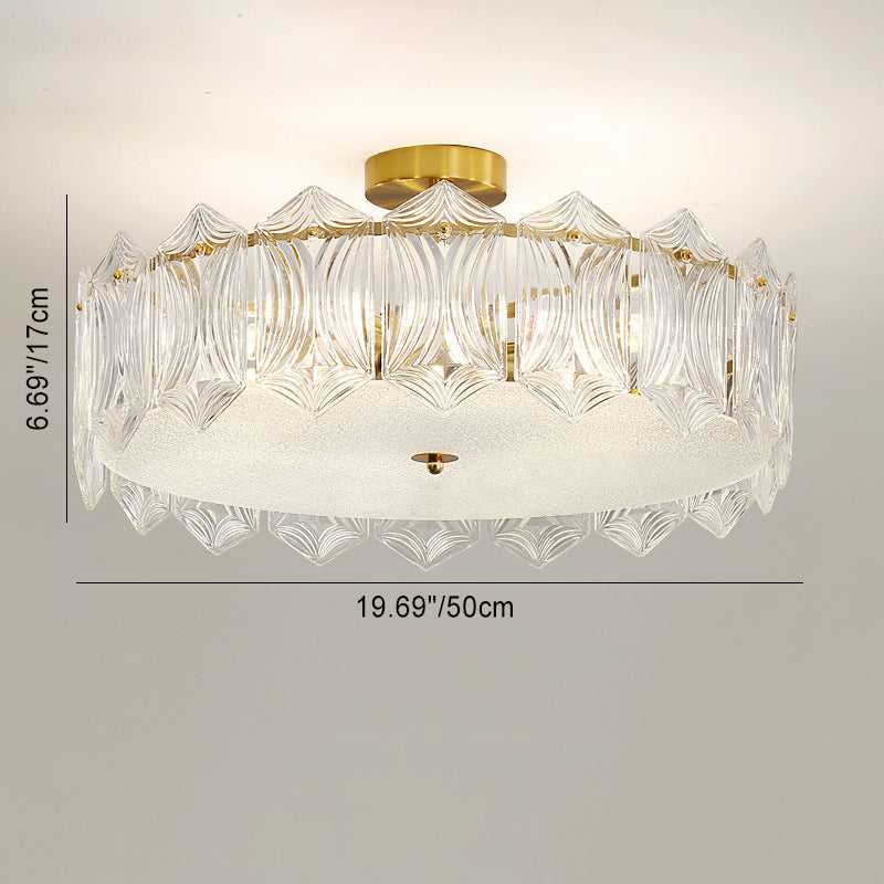 Traditional French Leaf Hexagon Round Glass Hardware 5/6/8 Light Semi-Flush Mount Ceiling Light For Bedroom