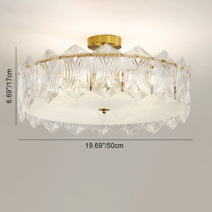 Traditional French Leaf Hexagon Round Glass Hardware 5/6/8 Light Semi-Flush Mount Ceiling Light For Bedroom