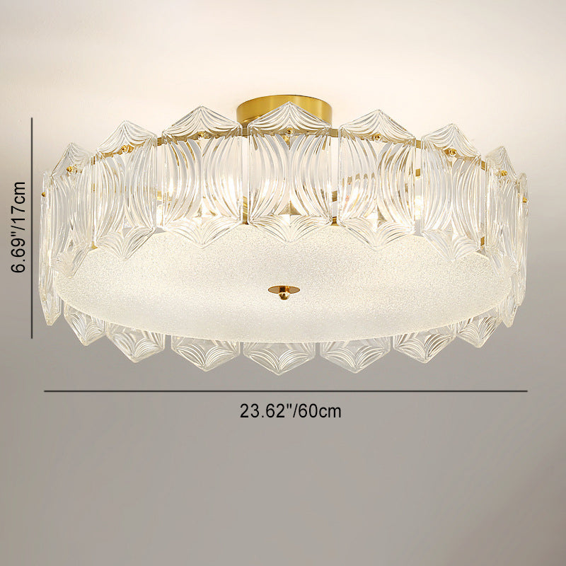 Traditional French Leaf Hexagon Round Glass Hardware 5/6/8 Light Semi-Flush Mount Ceiling Light For Bedroom