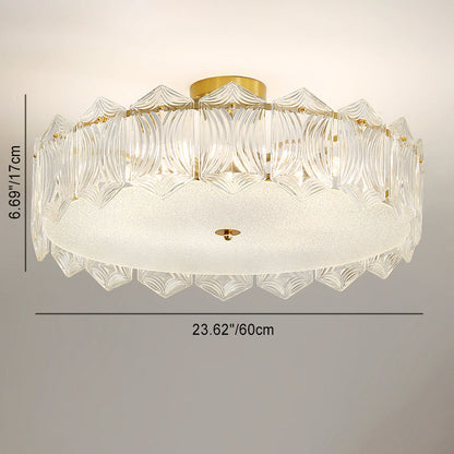 Traditional French Leaf Hexagon Round Glass Hardware 5/6/8 Light Semi-Flush Mount Ceiling Light For Bedroom
