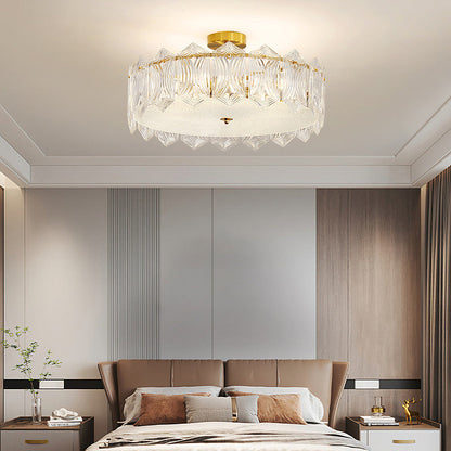 Traditional French Leaf Hexagon Round Glass Hardware 5/6/8 Light Semi-Flush Mount Ceiling Light For Bedroom