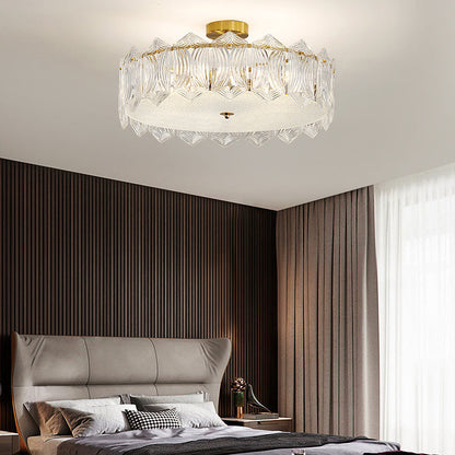 Traditional French Leaf Hexagon Round Glass Hardware 5/6/8 Light Semi-Flush Mount Ceiling Light For Bedroom
