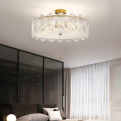 Traditional French Leaf Hexagon Round Glass Hardware 5/6/8 Light Semi-Flush Mount Ceiling Light For Bedroom