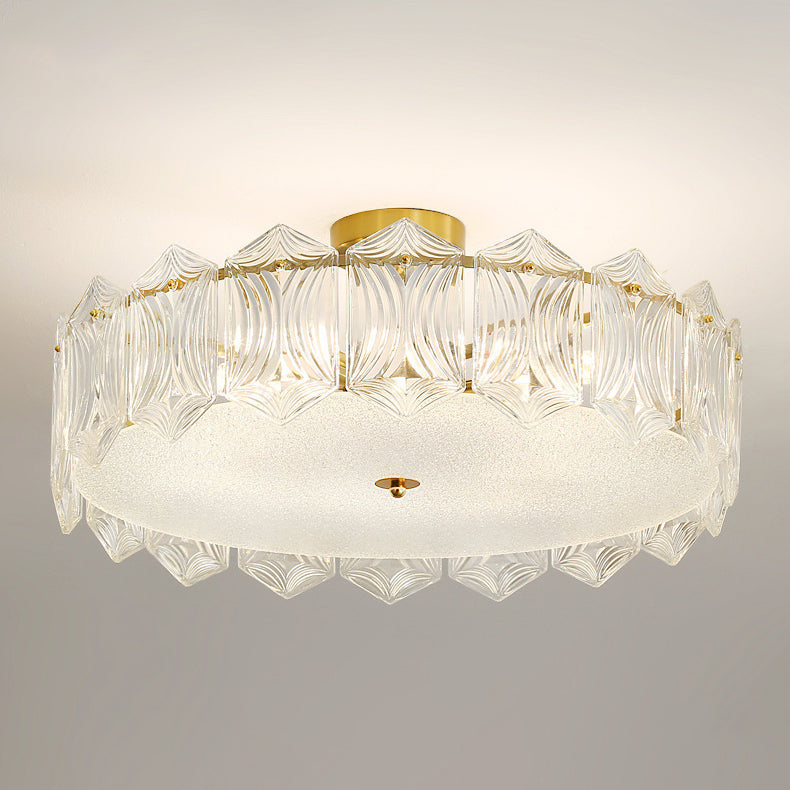 Traditional French Leaf Hexagon Round Glass Hardware 5/6/8 Light Semi-Flush Mount Ceiling Light For Bedroom
