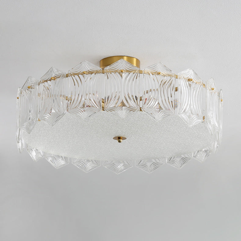 Traditional French Leaf Hexagon Round Glass Hardware 5/6/8 Light Semi-Flush Mount Ceiling Light For Bedroom