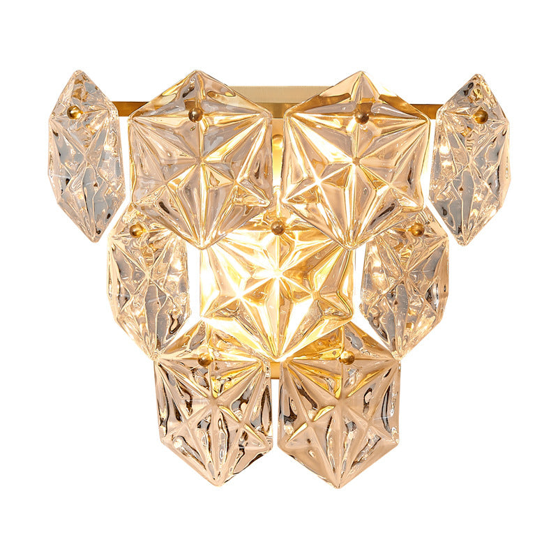 Modern Luxury Prismatic Stacked Crystal Brass 3-Light Wall Sconce Lamp For Bedroom