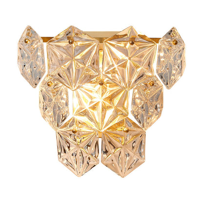 Modern Luxury Prismatic Stacked Crystal Brass 3-Light Wall Sconce Lamp For Bedroom